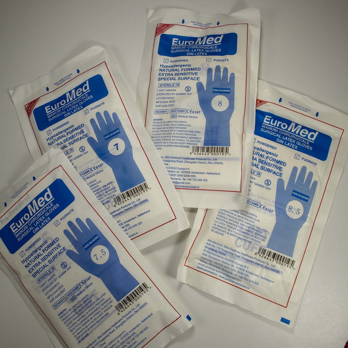 Manusi chirurgicale pudrate din latex, sterile, marimi 6,5 - 7 - 7,5 - 8 - 8,5